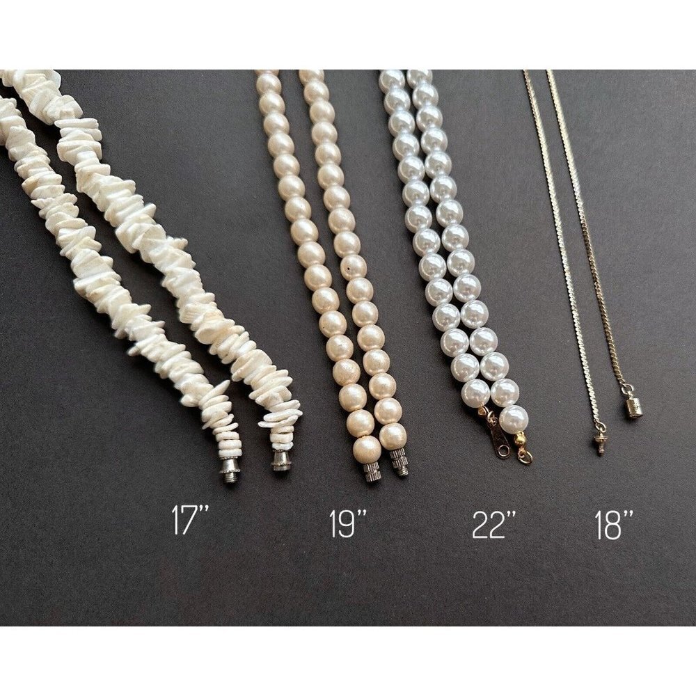 Shell bead, faux beige and white pearls, Olive shell pendant necklace set of 4 - Picture 2 of 10